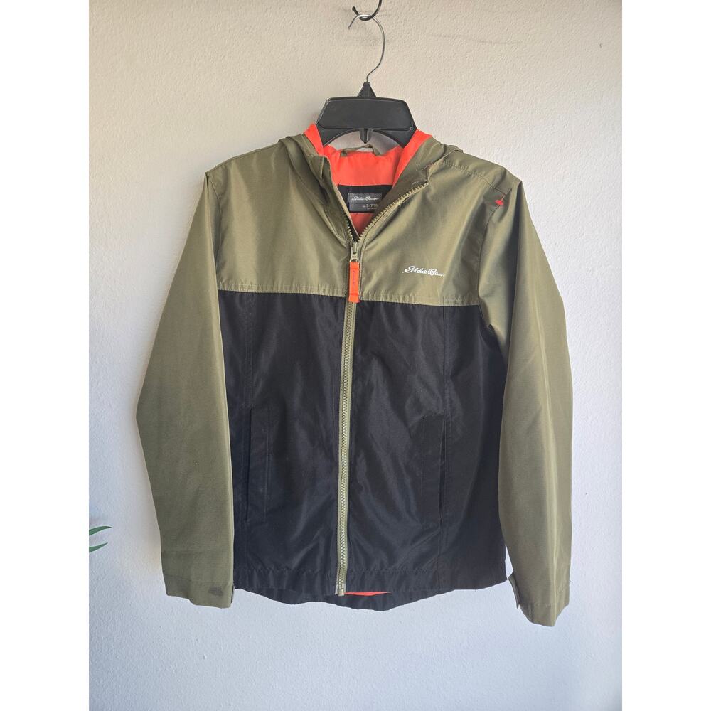 Eddie‎ Bauer Kids Colorblock Hooded Windbreaker Jacket Olive Black S 7/8 - Picture 2 of 8